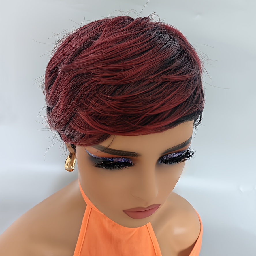 Synthetic Short Wavy Hair Wig, Short Pixie Cut Wig Wine Red Hair Wig Short  Haircuts for for Black Women