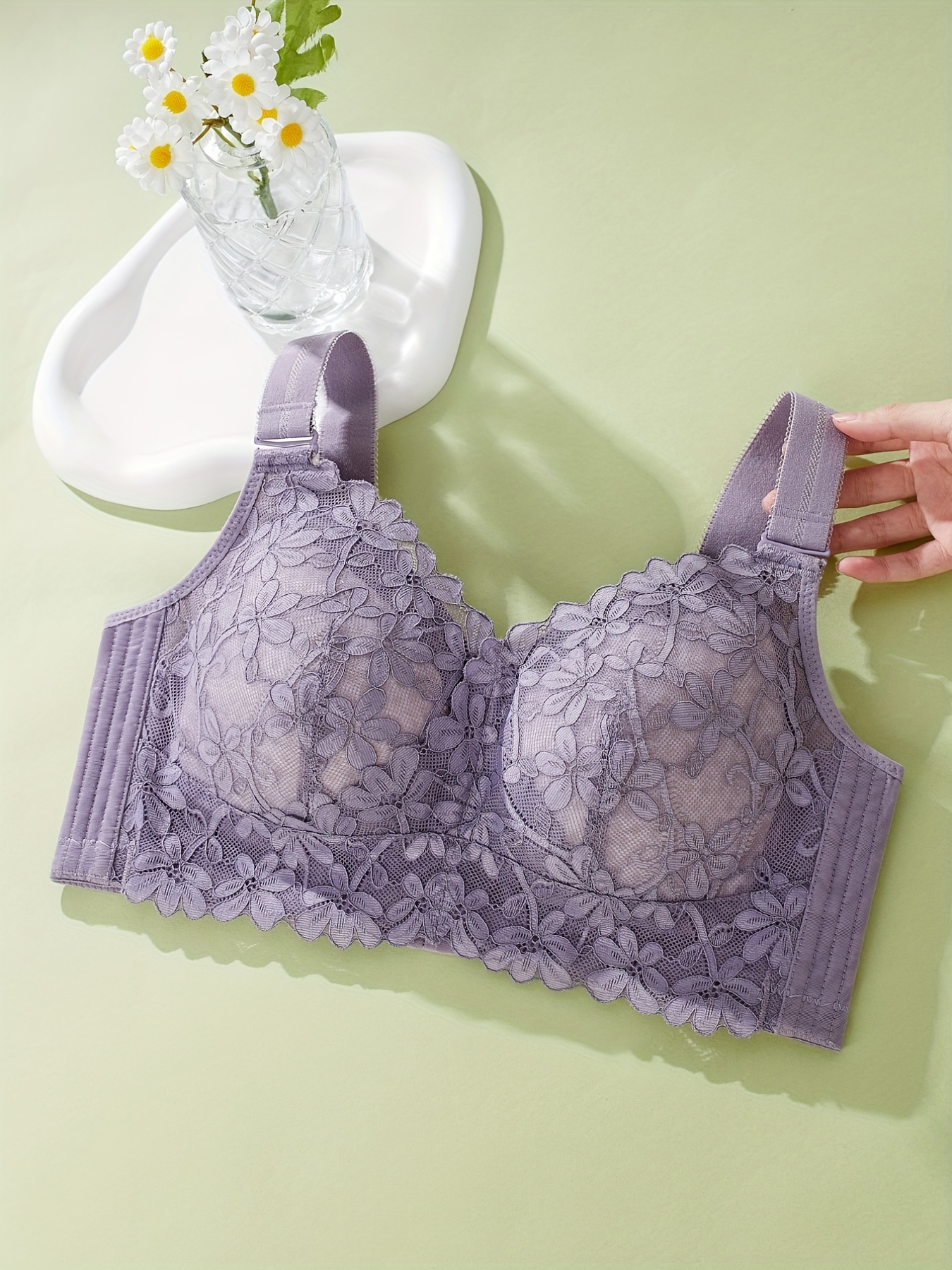 Contrast Lace Wireless Bra Comfy Breathable Full Coverage - Temu