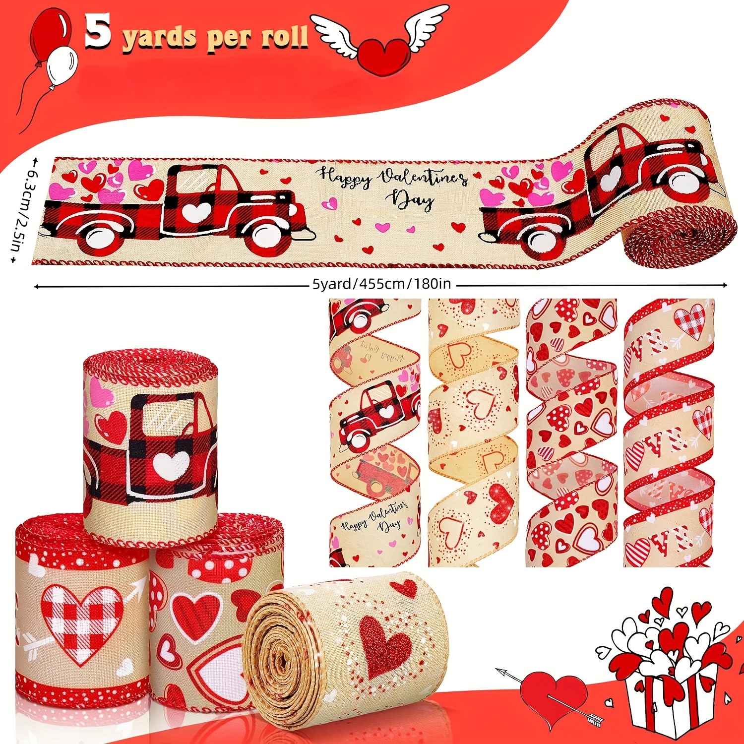 5yard Wired Ribbon For Wreaths Love Valentines Wired Ribbon - Temu