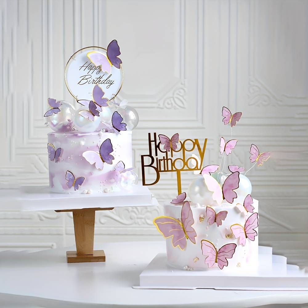 24Pcs Gold Butterfly Cake Decorations with 1 Pcs Happy Birthday Cake Sign,  3D Butterfly Stickers, Butterfly Decorations for Birthday, Butterflies