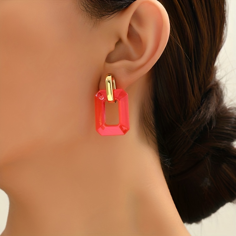 Acrylic Earrings Minimalist Style Studs with Golden Tone Hooks
