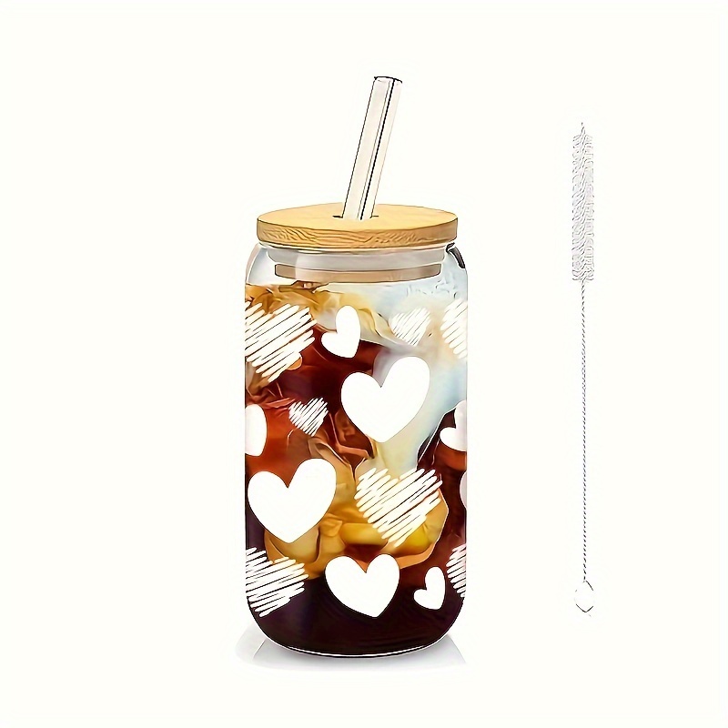 Neutral Hearts Iced Coffee Cup 16Oz Glass Soda Can Reusable With Bamboo Top  & Straw-Glass Cup-Glass Beer Gift For Women - Yahoo Shopping