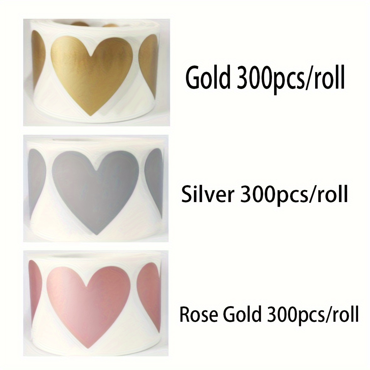 1.5 Glitter Gold Heart Stickers, Large Heart Foil Labels Valentines Decor 500 Pcs per Roll, Valentine's Day Love Decorations for Wedding