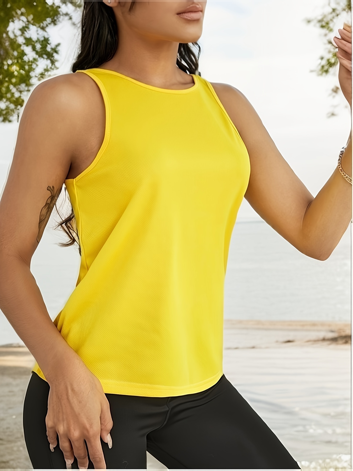 Solid Color Side Split Casual Sports Tank Top Workout - Temu