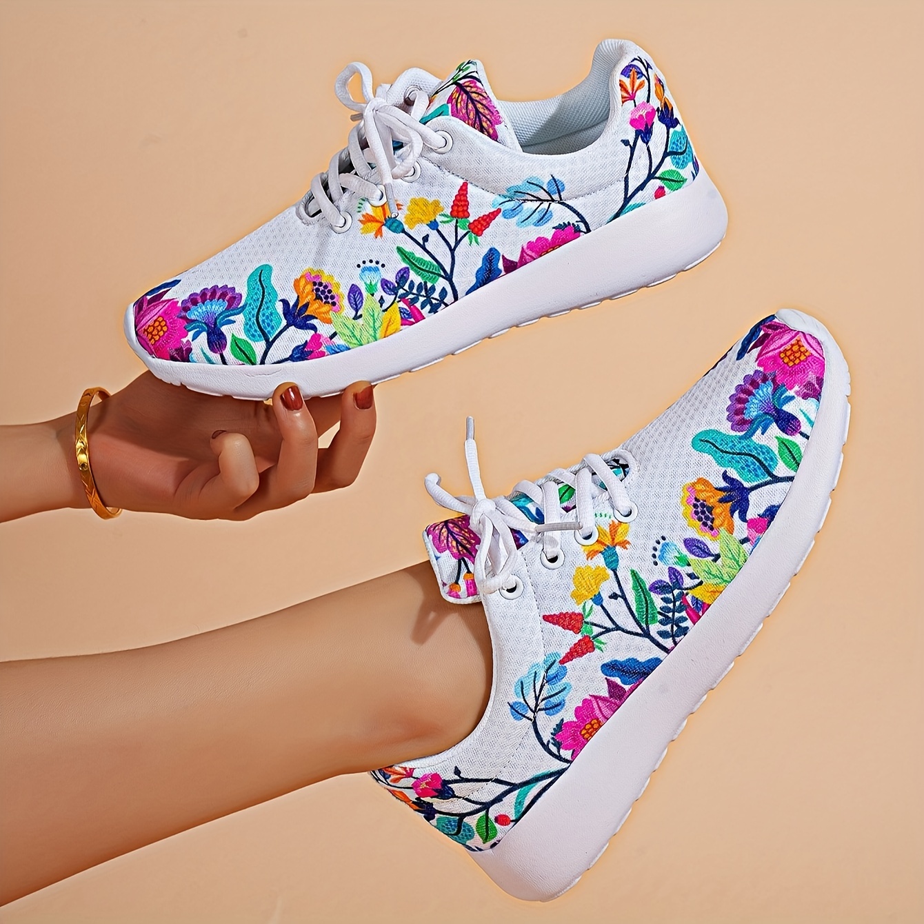 Floral print outlet sneakers, flowers tennis shoes