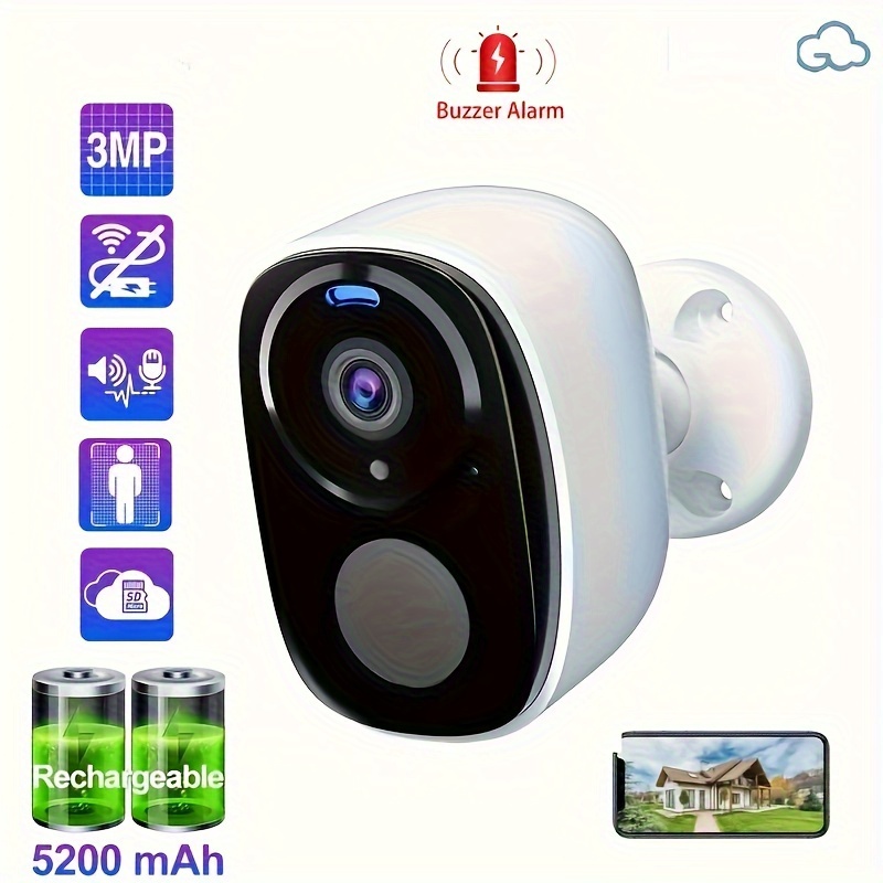 Outdoor Wireless Security Camera, 2K 5mp Video Resolution, 5200mAh Battery  Powered CCTV Camera For Home Security, Cloud/SD(up To 256G), No Monthly Fee