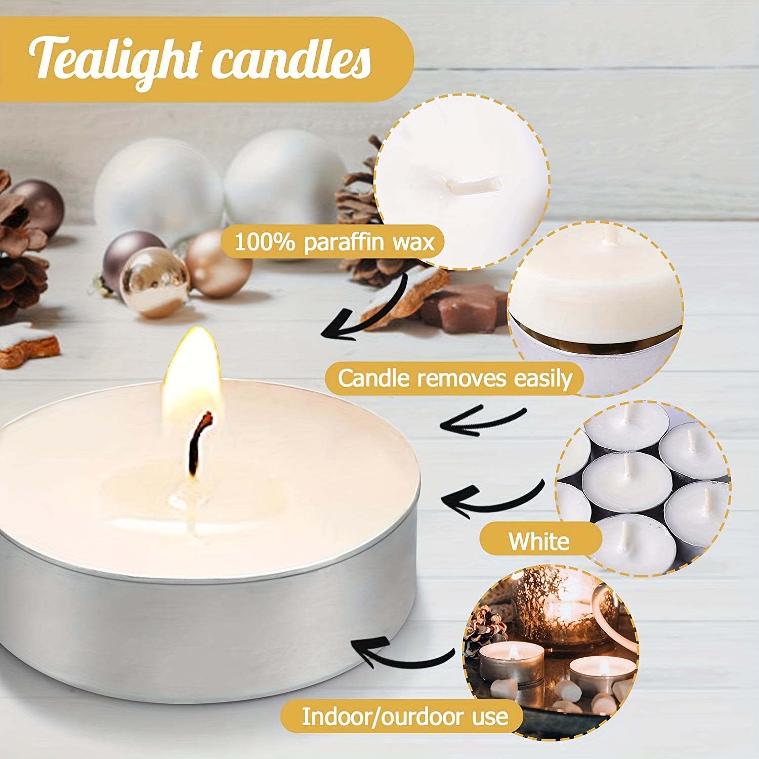 10pcs Unscented Tealight Candles white, Smokeless, Dripless, Long