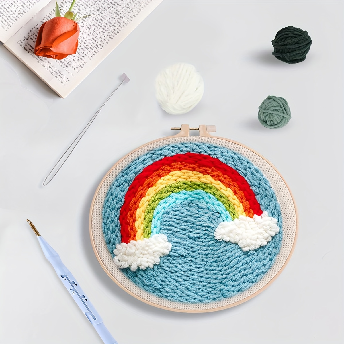 Punch Needle Beginner Kit Supplies Starter Set Rainbow DIY Adult Crafts 