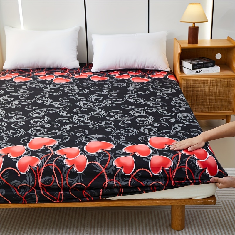 Fitted Sheet (without Pillowcase), Red Heart Print Bedding Sheet