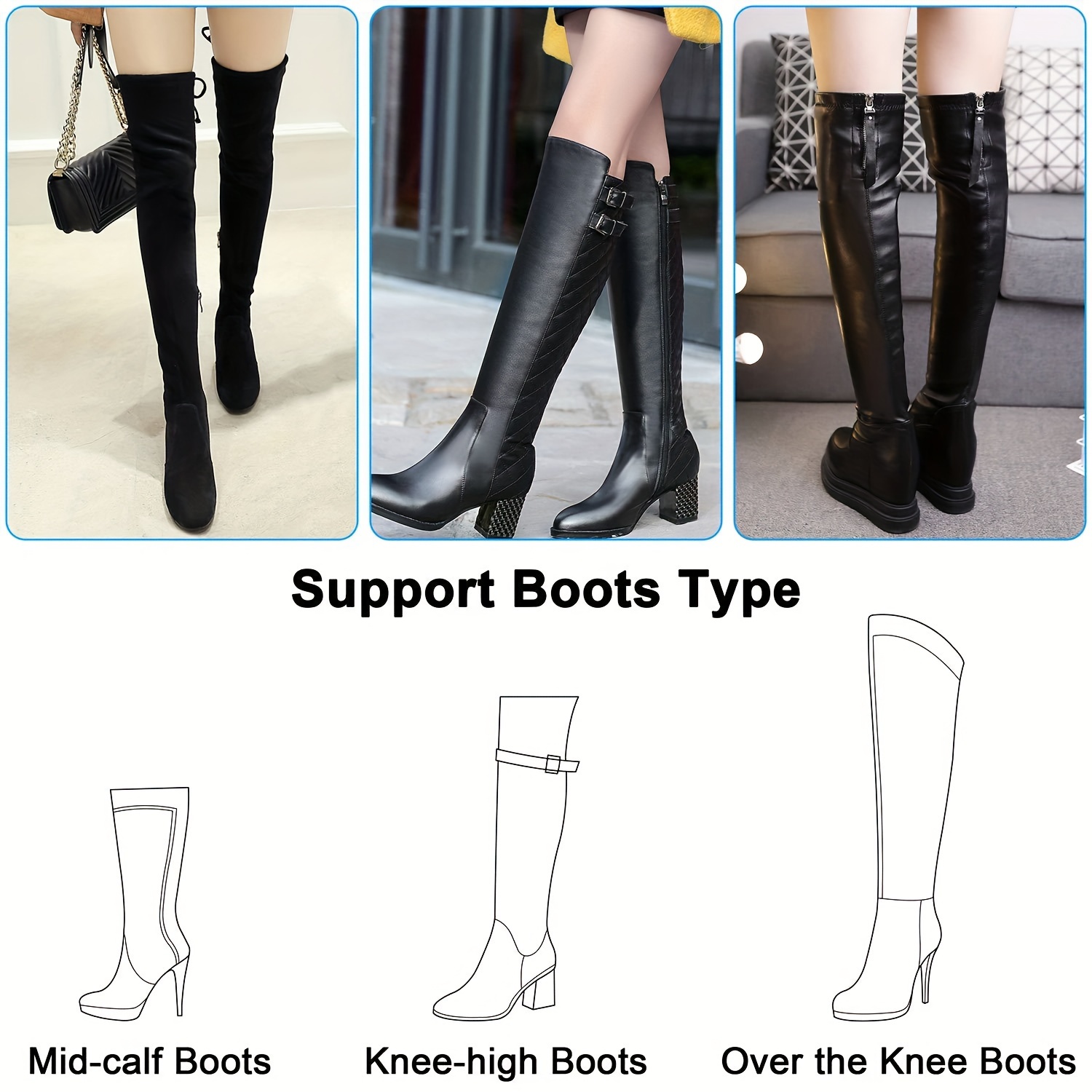 Adjustable knee outlet high boots