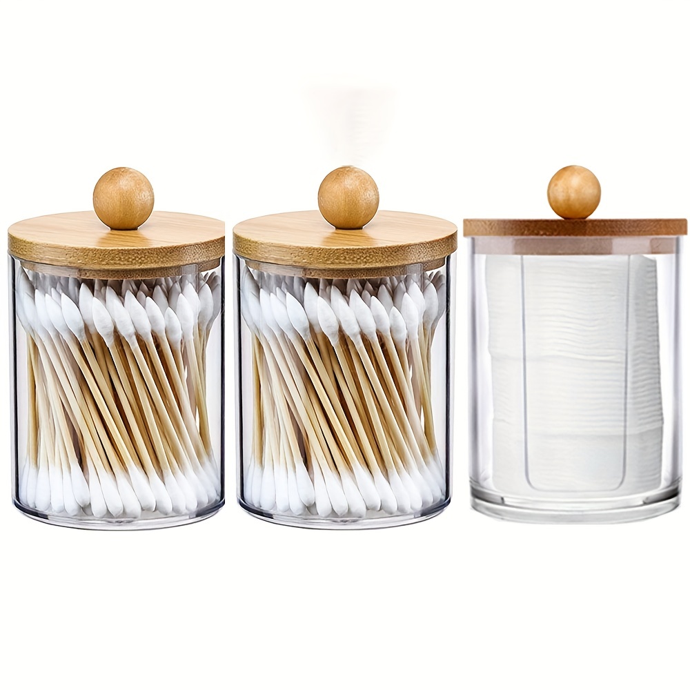 Cotton Swabs Holder Dispenser With Bamboo Lids Clear Acrylic - Temu