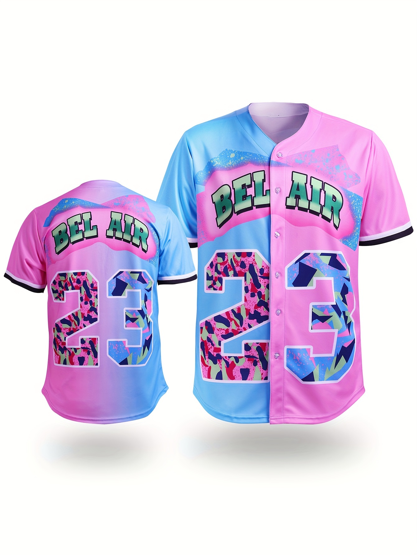Canis Unisex 90s Theme Party Hip Hop Bel Air Baseball Uniform for Women Jersey Short Sleeve Tops for Birthday Party, Women's, Size: Large, Black