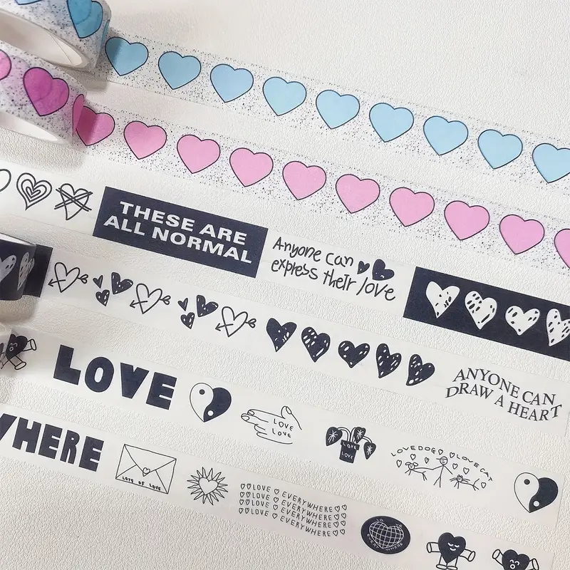 Cute Doodle Love Paper Tape Diy Hand Account Sticker Journal - Temu