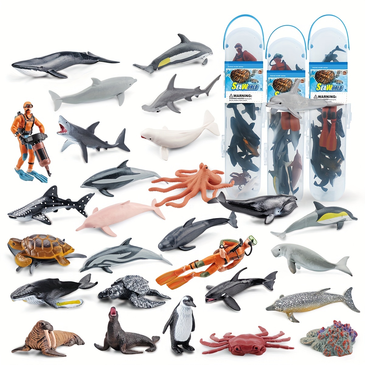 Figuras de juguetes de animales marinos del océano, 10 piezas grandes de  plástico de criatura marina, animales del océano, figuras de animales