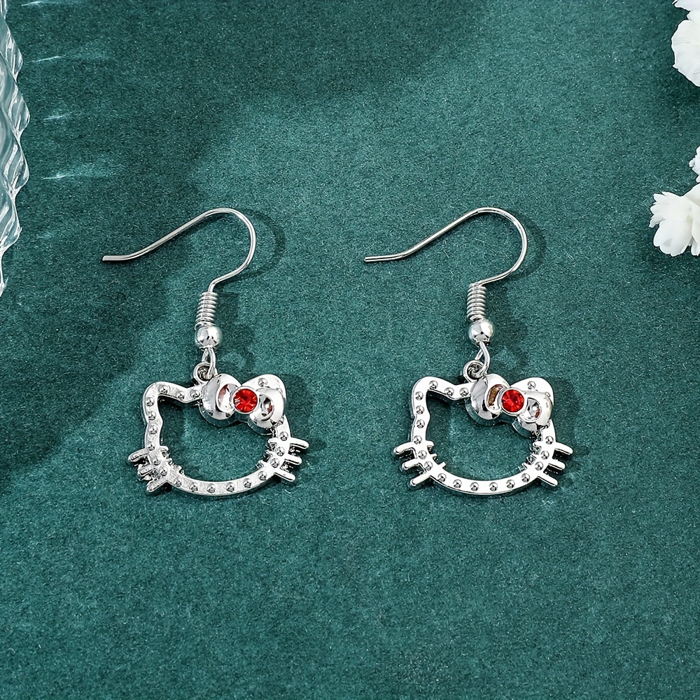 

1 Pair Fashion Hello Kitty Earrings Cute Cartoon Beautiful Temperament Lovely Alloy Ear Hooks Jewelry Birthday Gifts