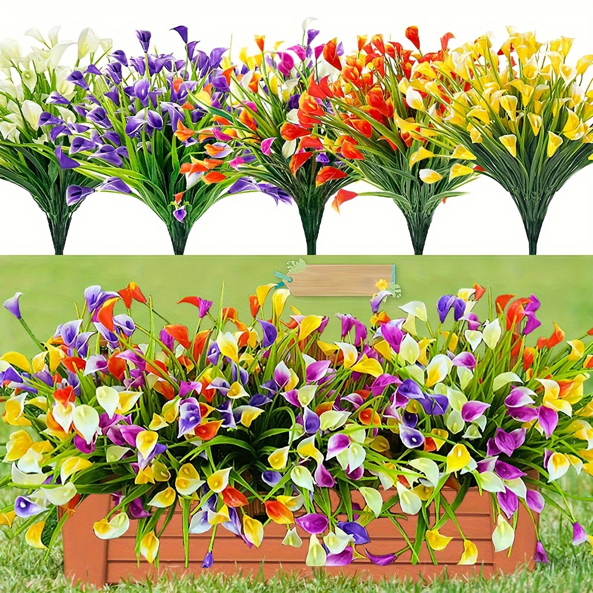 

5 Bundles Artificial Fake Flowers For Outdoors Plastic Flowers Calla Lily, Uv Resistant Plastic Artificial Plants, Fake Flowers Inside Decor For Garden Hanging Planter (mixed)