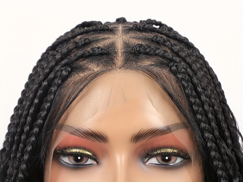  Olymei Boho Braided Wig Box Braids Wig with Baby Hair Triangle  Knotless Braided Wigs for Women Braid Wig with Curly Ends Braided Lace Wig  Full Double Lace Front Braid Wigs