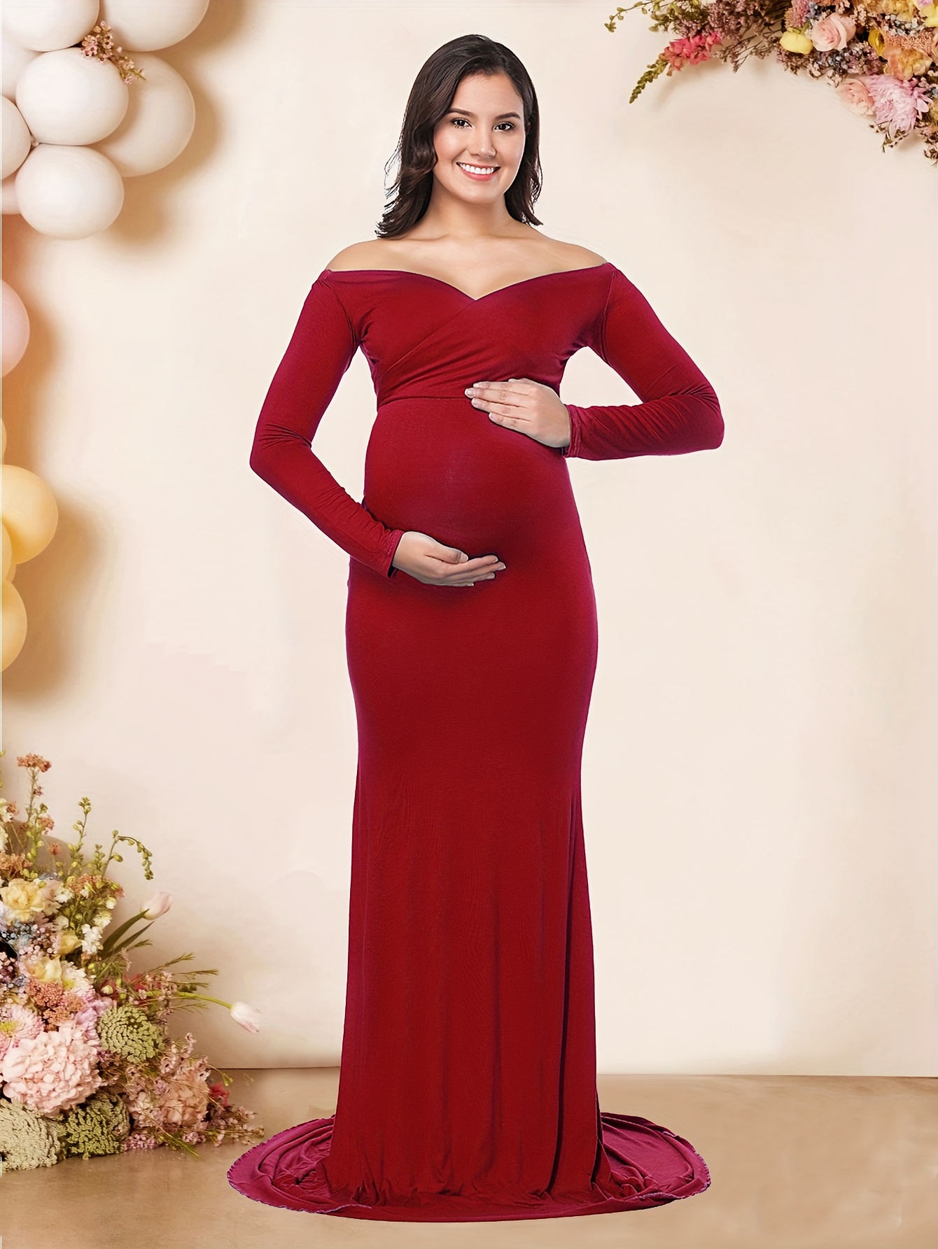 Vestido De Maternidade Feminino Sólido Elegante Com Cinto De - Temu Portugal