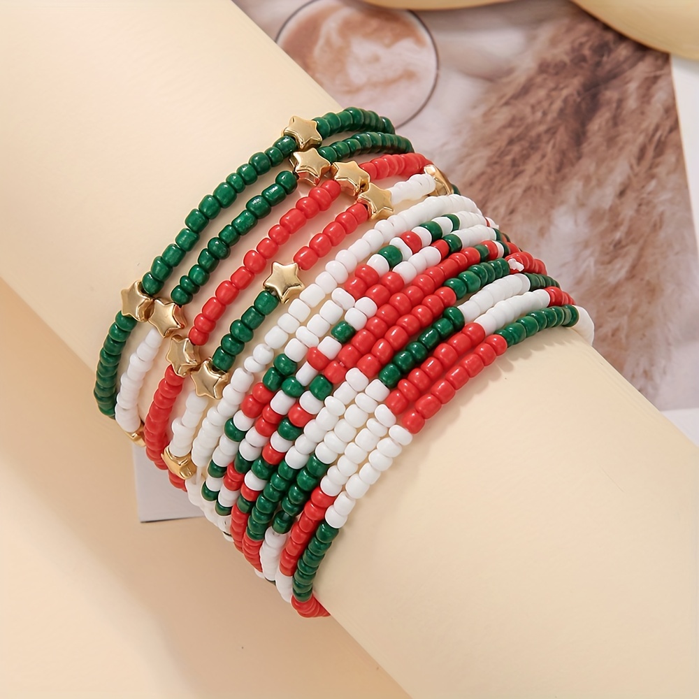 Christmas Color Stars Rice Beads Bracelet Cute Xmas Theme - Temu
