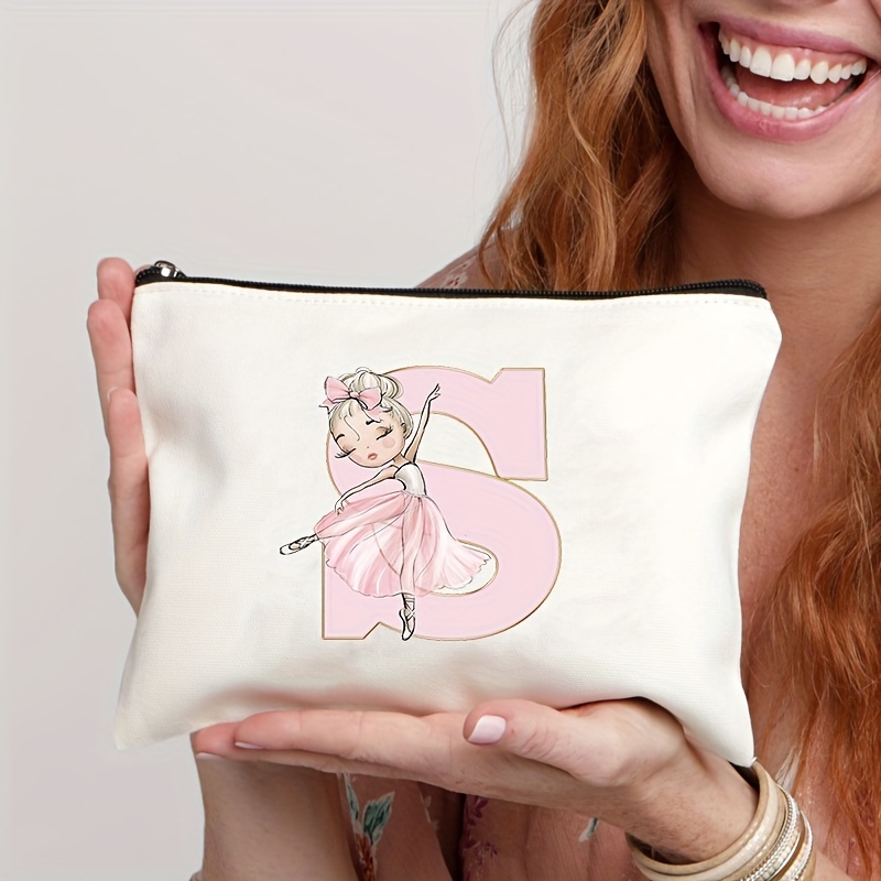 Image of 1pc Ballet Girls Cartoon Initial Pattern Make Up Pouch Bag Cosmetic Bags Portable Makeup Organizer Gift For Girls Cosmetic Case Clutch Lightweight Storage