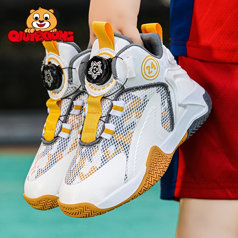 Boy's Color Block Basketball Shoes With Rotating Buckle, Comfy Breathable  Non Slip Shock Absorption Sneakers For Indoor/outdoor Training Running  Walking - Temu