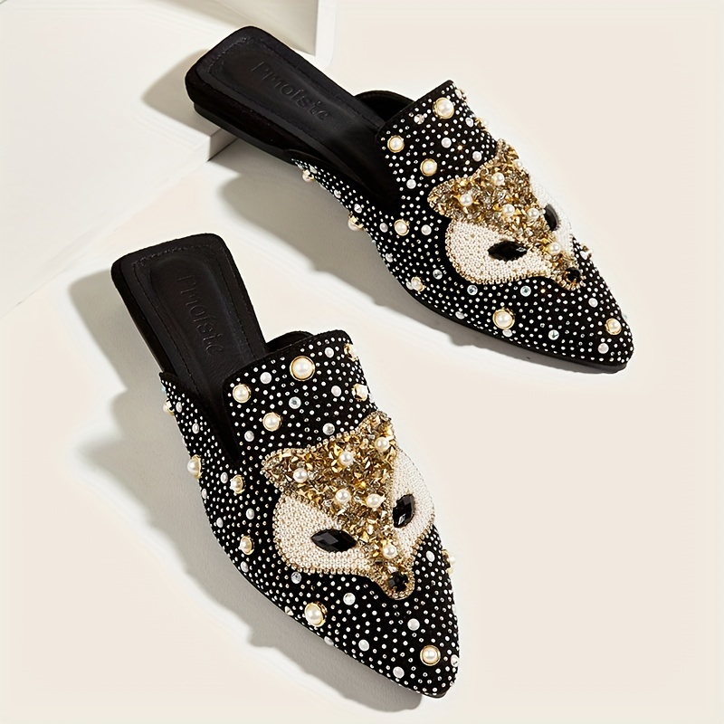 Sandals - Calfskin, cord & imitation pearls, black — Fashion