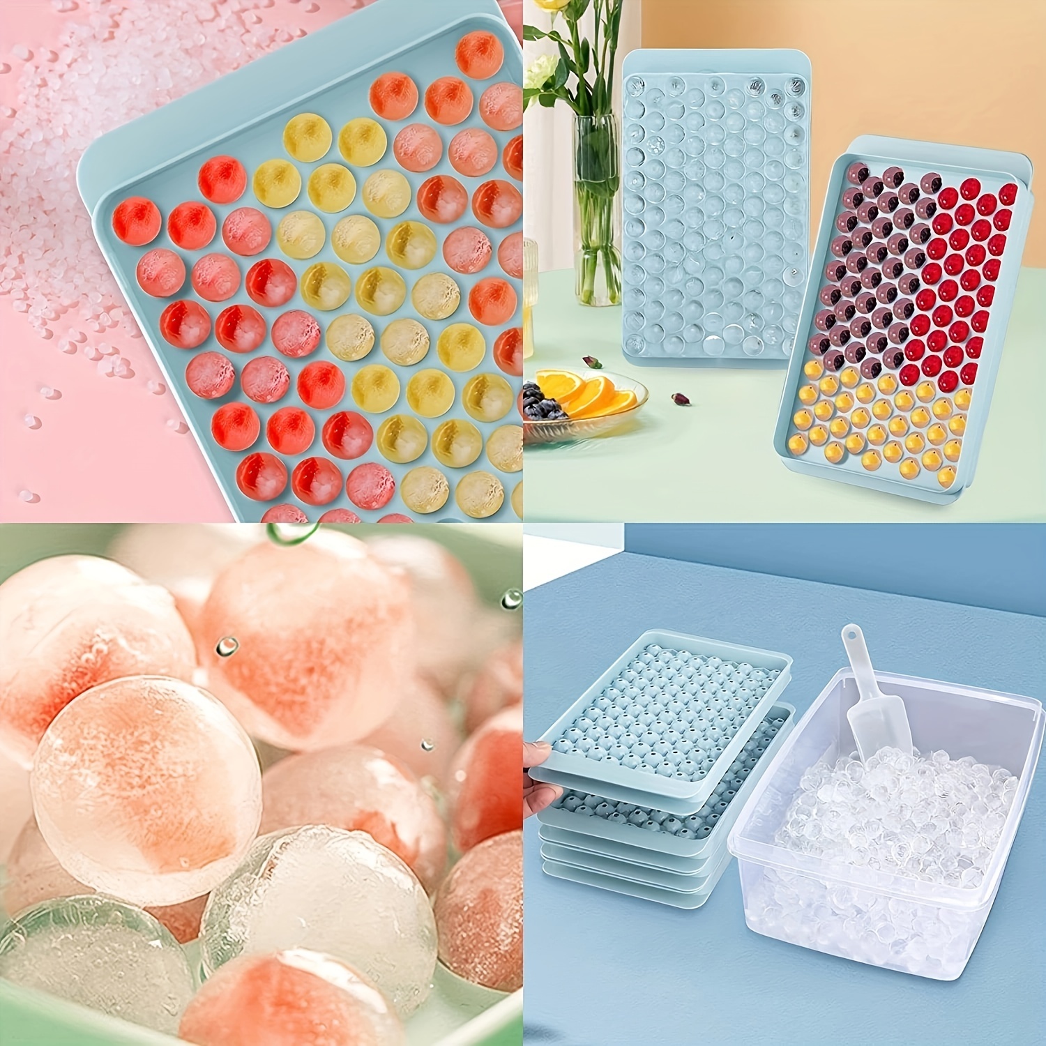 6-in-1 Ice Cube Maker Ice Cube Tray with Lid and Bin, Silicone Ice
