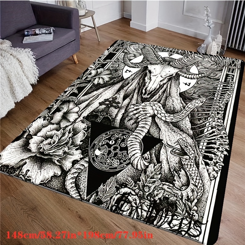 Black Dark Baphomet Rug For Living Room Satanic Pattern - Temu