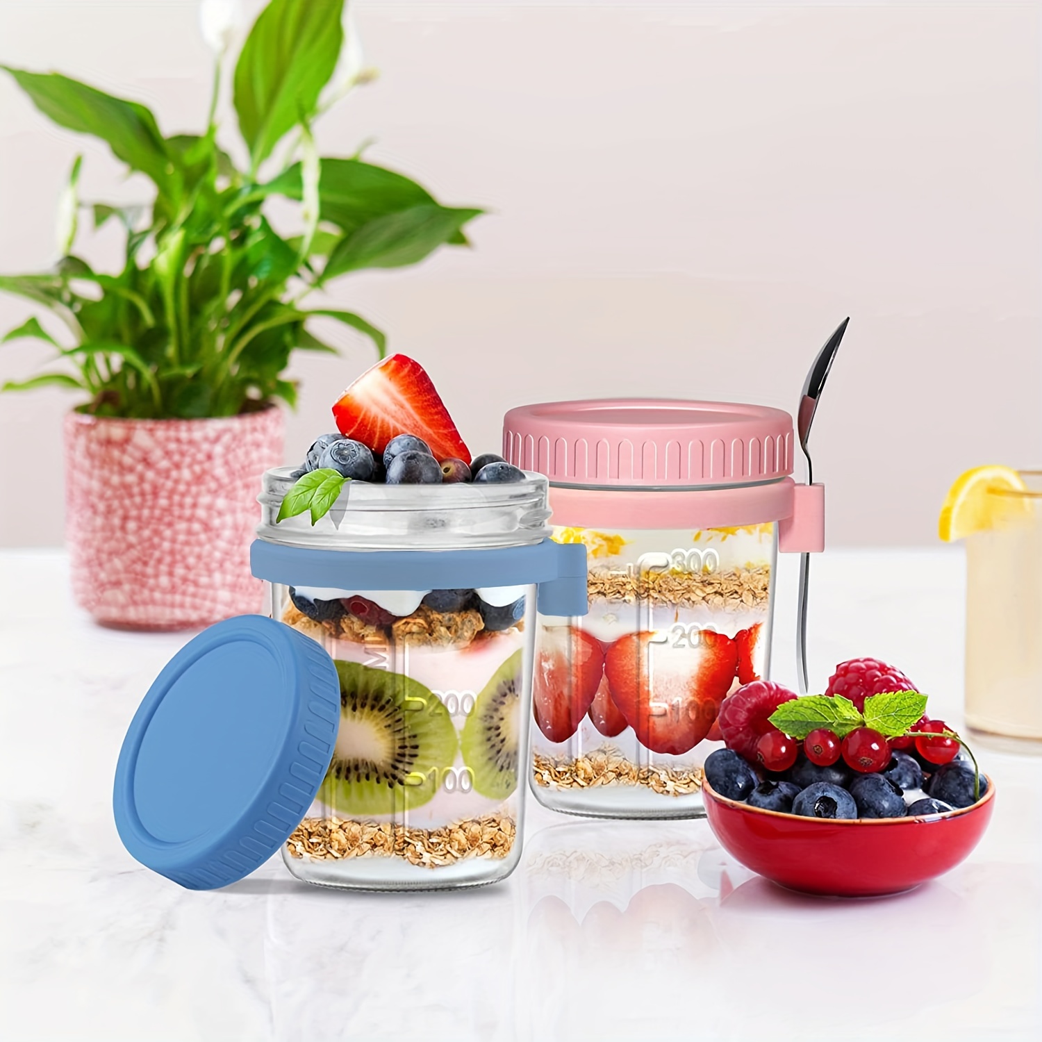 4 Pack Overnight Oats Containers with Lids and Spoons, 24 Oz Glass Mason  Jars