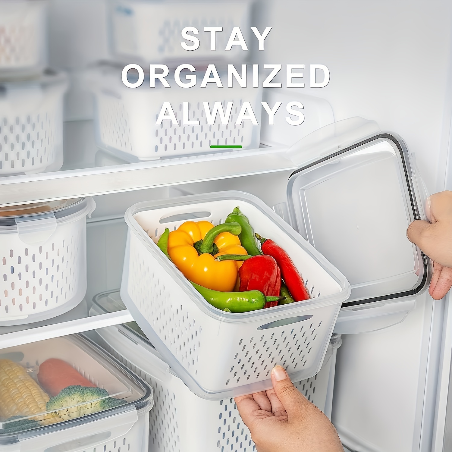 5 PCS Fruit Storage Containers for Fridge with Removable Colanders,  Airtight fridge organizer and storage, Dishwasher Safe Produce Saver for