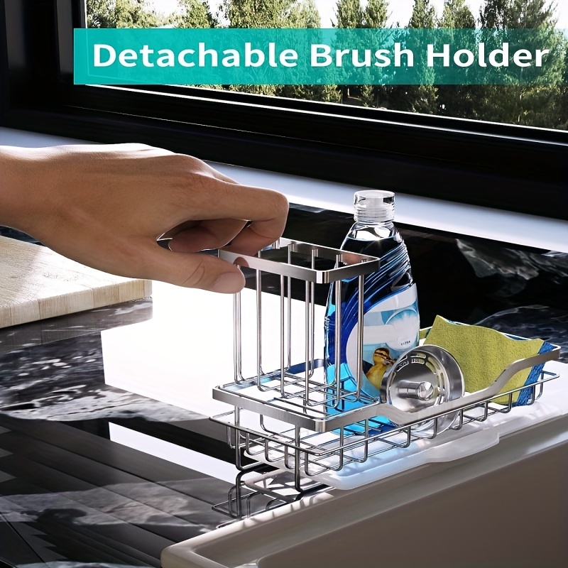 HapiRm Multifunctional Sponge Holder for Kitchen Sink, Rustproof Stainless  Steel Sink Caddy with Drawable Drain Tray, Kitchen Sink Organizer for