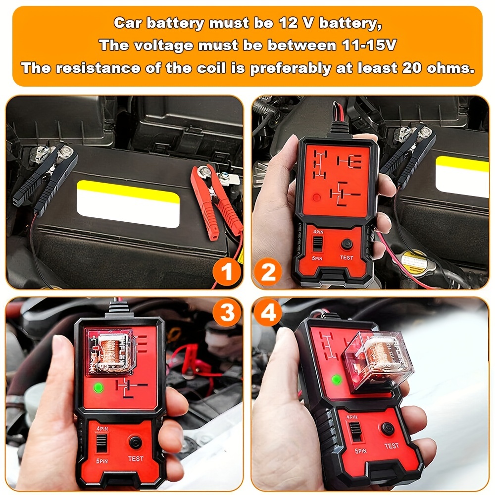 Testeur de Relais Automobile 12V Vérificateur de Batterie de Voiture Outil  de Diagnostic avec Clips Relay Tester pour Bateau Moto Macaron
