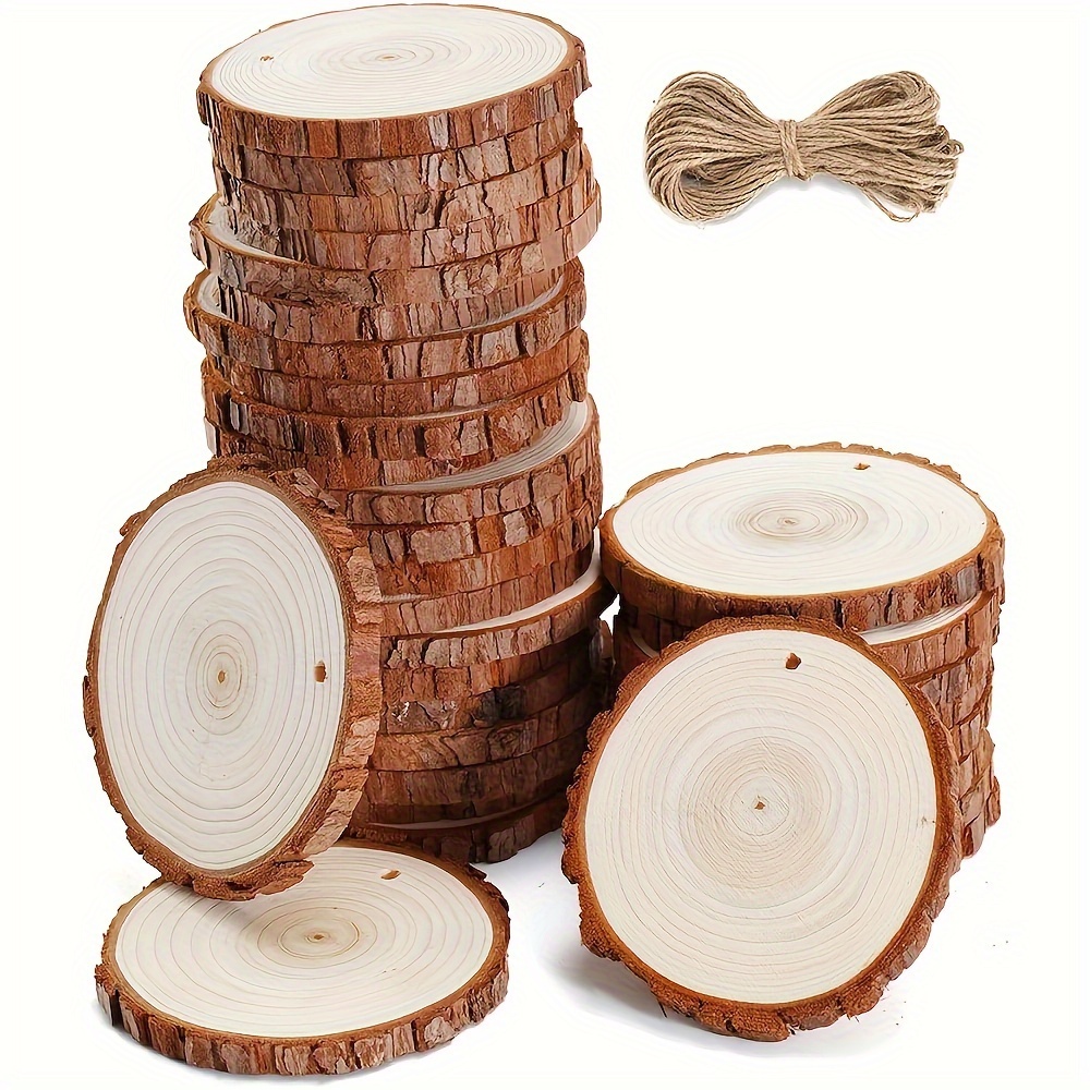 50 Pieces Wood Circles Unfinished Round Cutouts Pre-drilled Tags Slices  Blank Wooden Discs with Holes Pendants for Craft DIY Painting Carving Wood