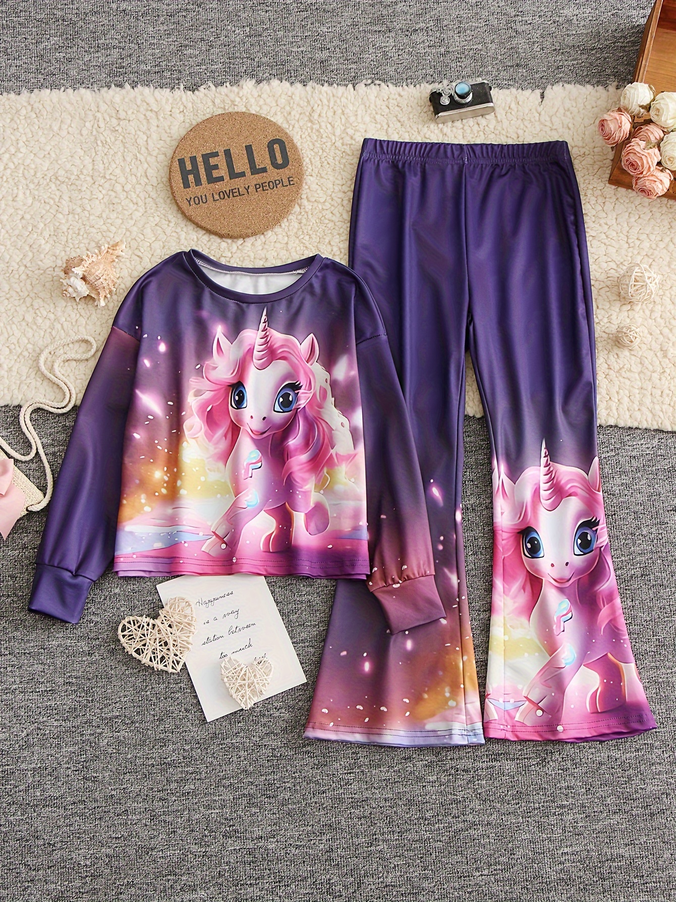 2pcs Unicorn Graphic Outfits Girls Comfy Sets Spring Fall Party Gift