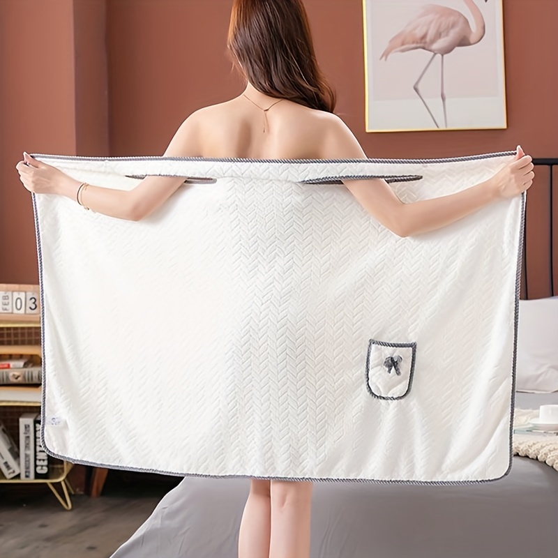Temu 1pc Wearable Bath Wrap Towels for Women Adult, Shower Spa Wrap Bathrobe with Pocket, Home Hotel Bathrobes, Nightgown for Sauna Pool Gym, Travel