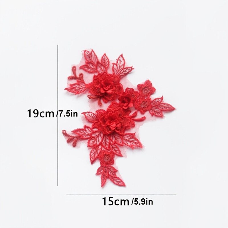 3D Embroidered Applique Red Single Floral Vine Sewing Supply Clothing Patch  9 BL160