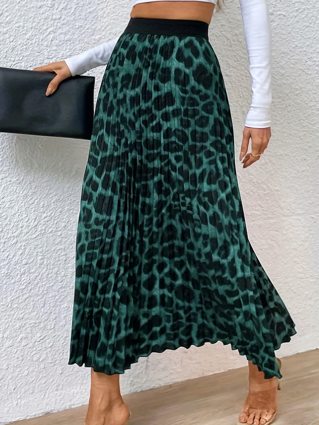 High Waist Pants - Dark green/leopard print - Ladies