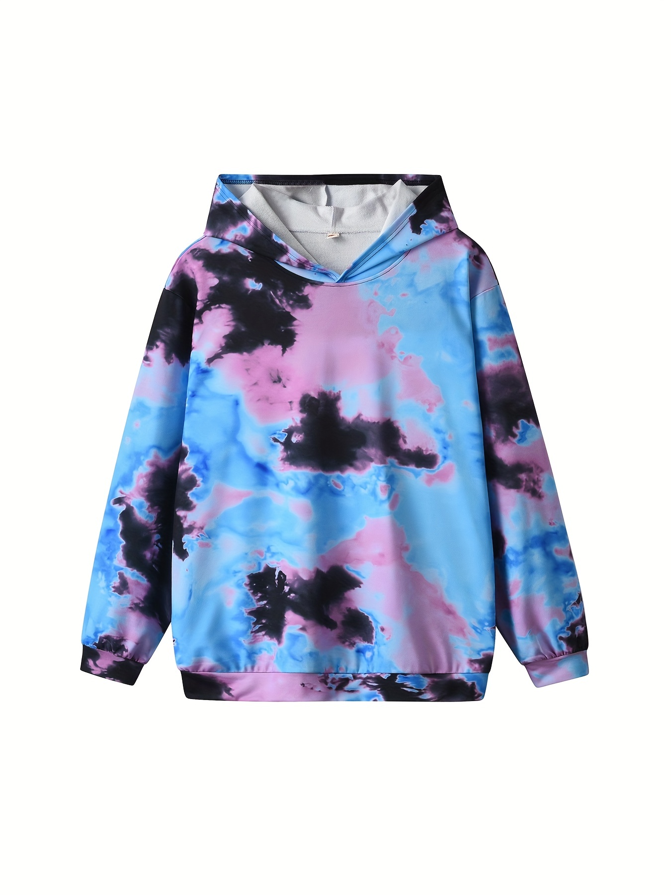 Plus Size Men's Casual Black Blue Tie Dyed Novelty Hoodie - Temu