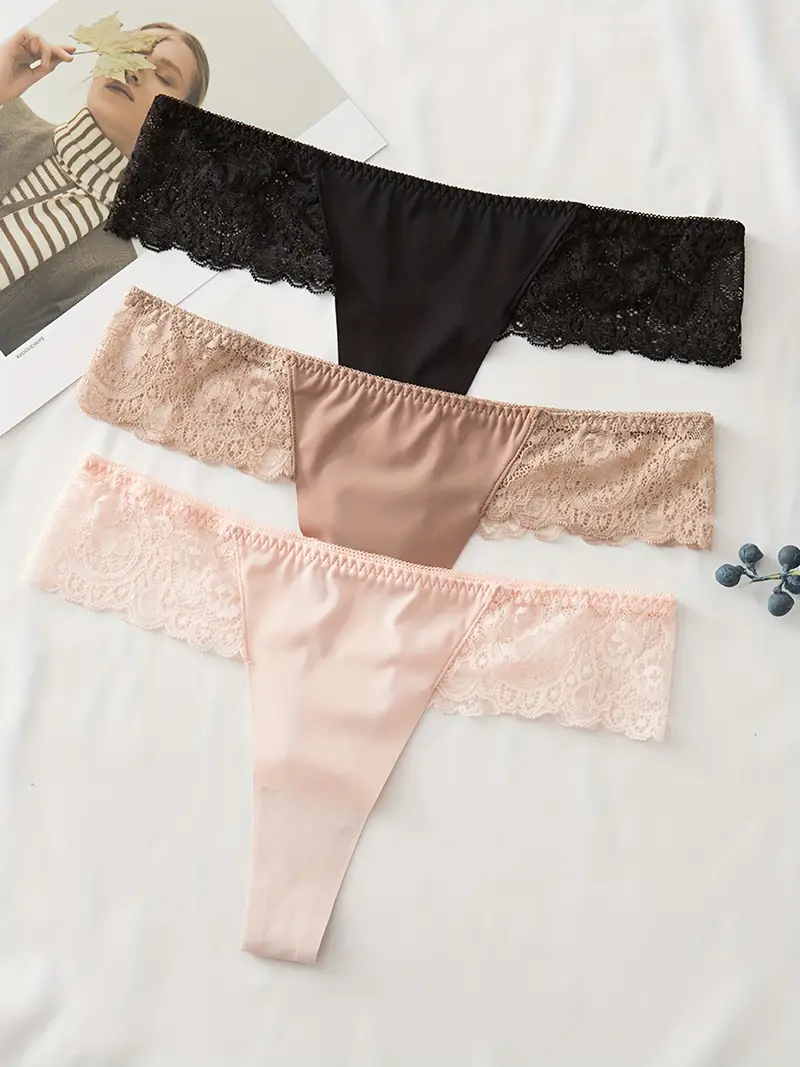 Contrast Lace Thongs Soft Comfy Low Waist Intimates Panties - Temu