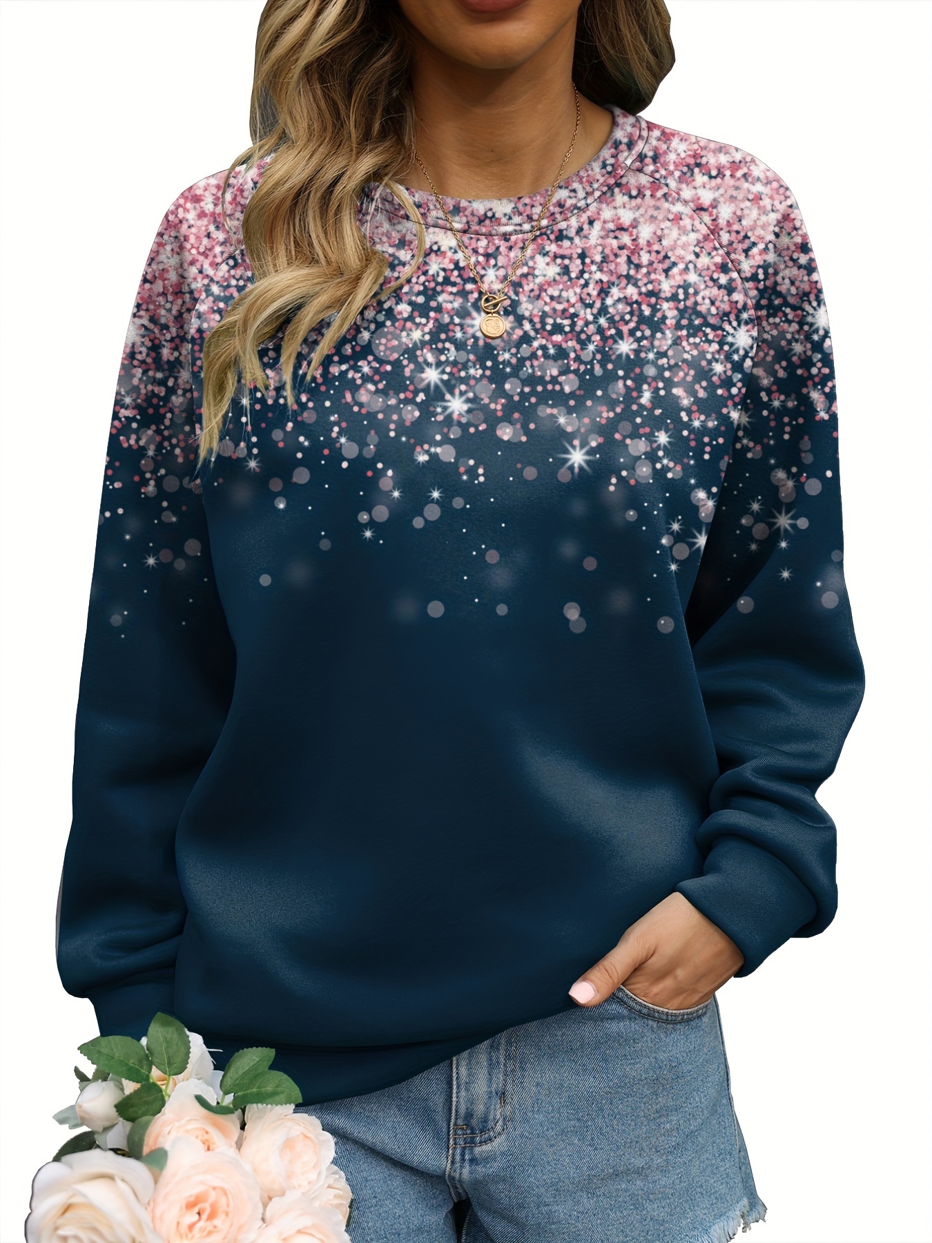 Casual Sweatshirt Women's Plus Marble Print Long Sleeve - Temu