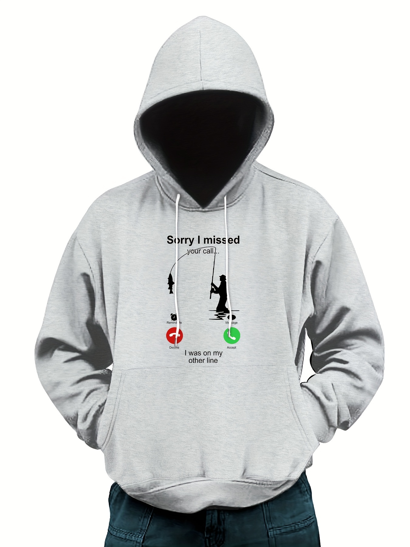 Men's Fishing Print Hoodie Stretch Hooded Sweatshirt Pullover Top