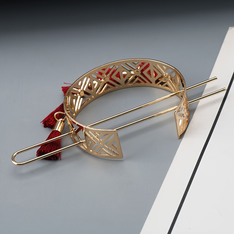 Set of 2 Floral Hollow Retro Tassel Hairpins with Double Balls, Hair Accessories.