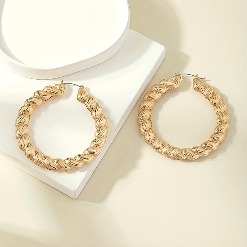 Exaggerated Twist Golden Hoop Earrings, Retro Style