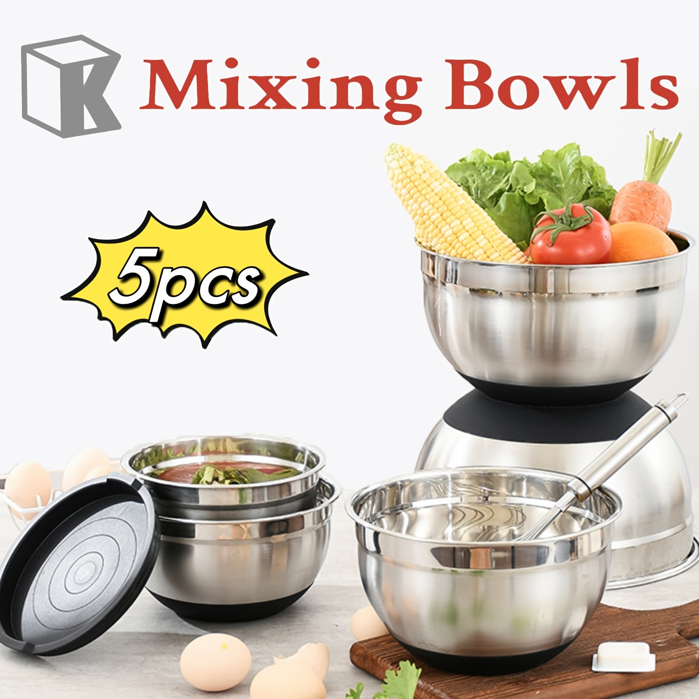 Stainless Steel Mixing Bowls, Salad Mixing Bowl Set, For Food Storage, Meal  Prep, Salad And More, Kitchen Gadgets, Kitchen Accessories - Temu