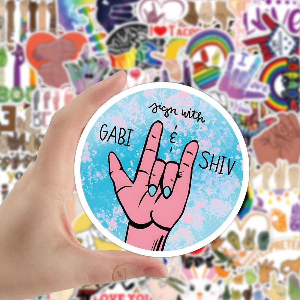 50pcs Waterproof American Sign Language Stickers for Walls, Water Bottles,  and Phones - Perfect for Decorating and Spreading Awareness