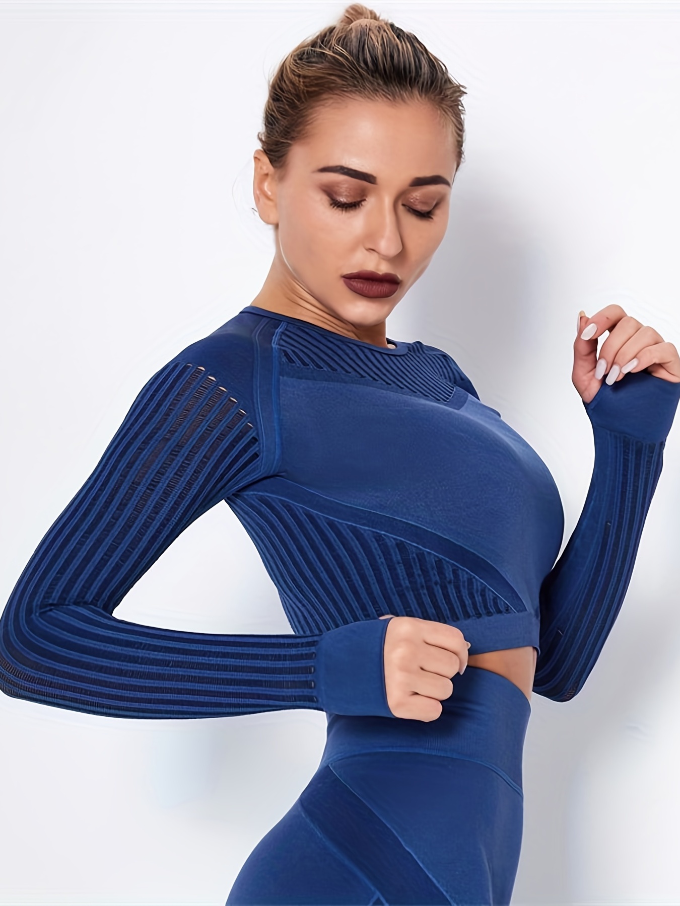 Women's Long Sleeve Sports Seamed Corset Tops With Thumb Holes