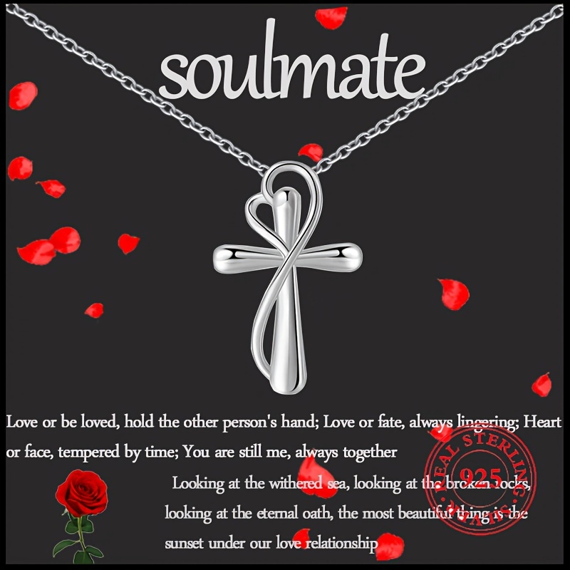 

925 Sterling Silver Love Cross Women's Pendant Necklace Jewelry Gift For Mother Soulmate Girlfriend