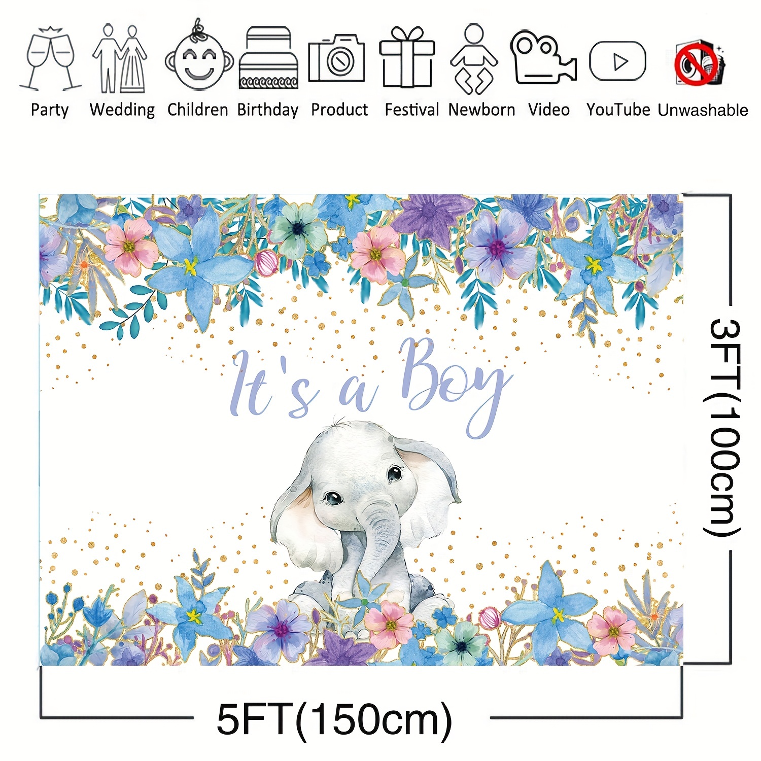 1pc, Fondo De Elefante De Ducha De Bebé Floral Rosa Para Niña, Rústico,  Acuarela De Flores, Pequeño Cacahuete De Elefante, Decoraciones De Ducha De  Be