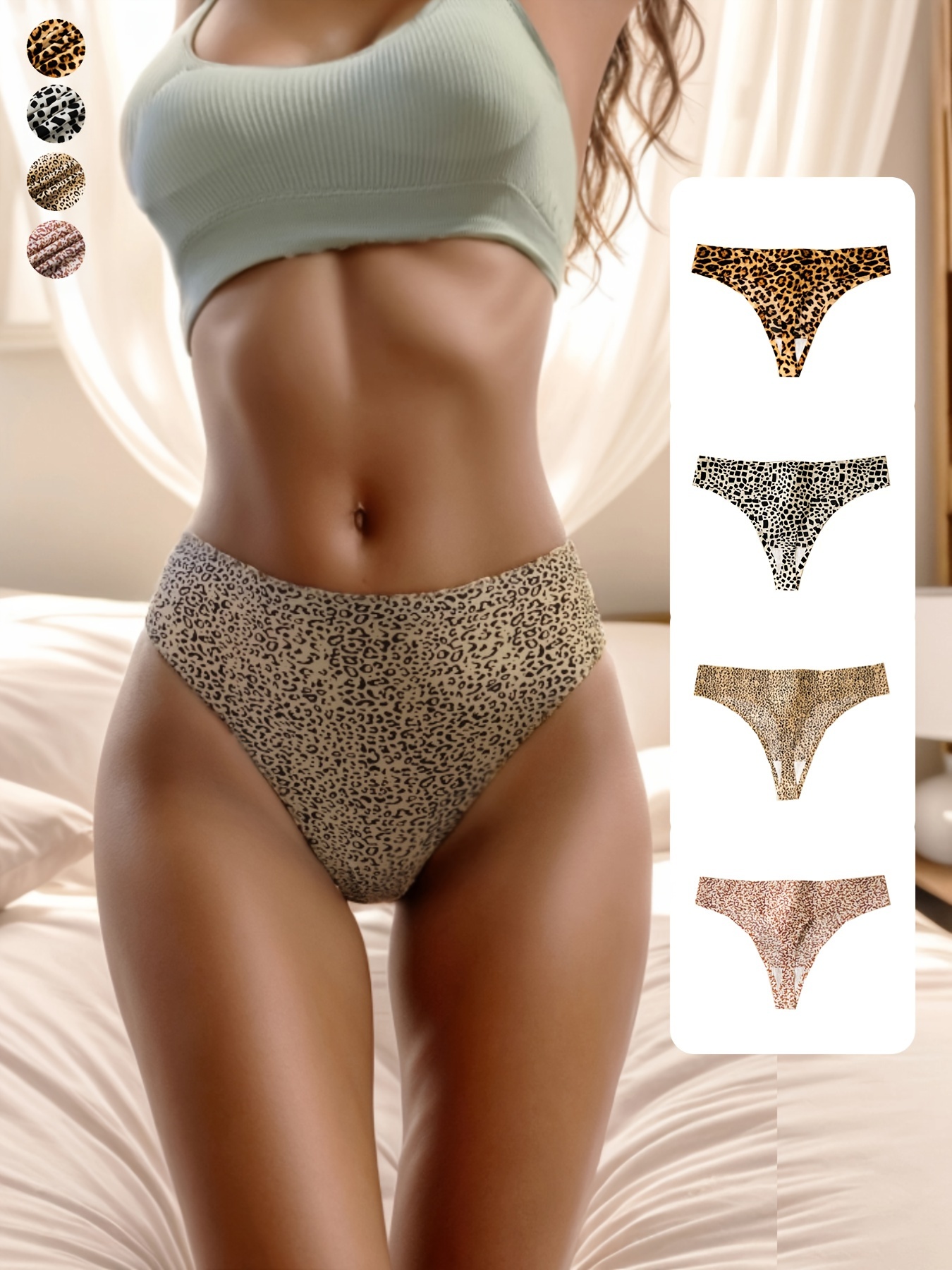 Stylish Leopard Print Brifs, High Waisted Breathable Fabric Intimates  Panties, Women's Lingerie & Underwear