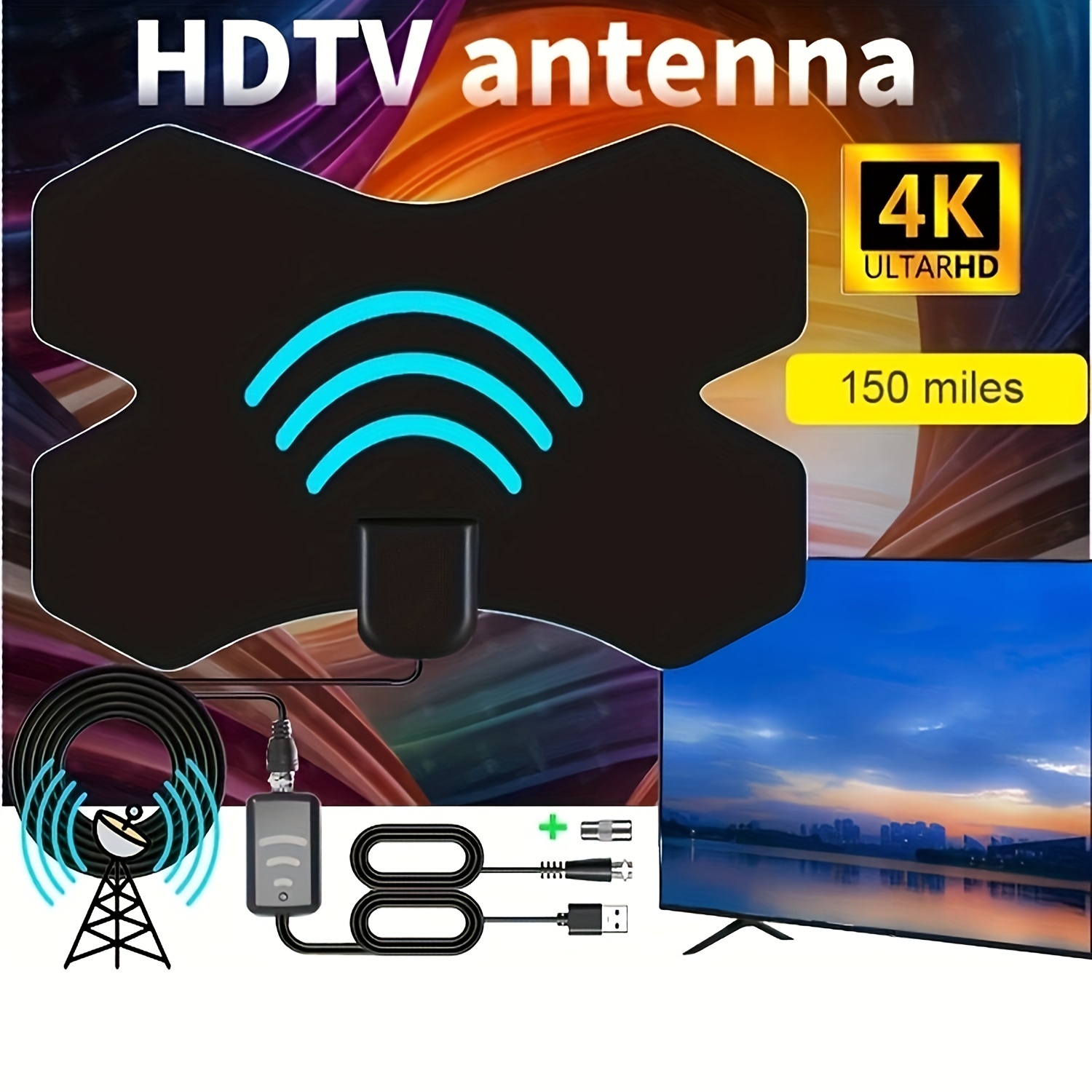 Antena de TV para Smart TV 2024 con amplificador de señal amplificadora,  antena digital HDTV interior 380+ antena de TV de largo alcance para